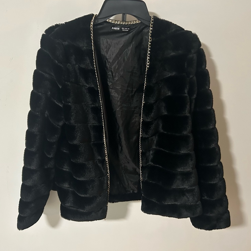 Shein Black Faux Fur Jacket
